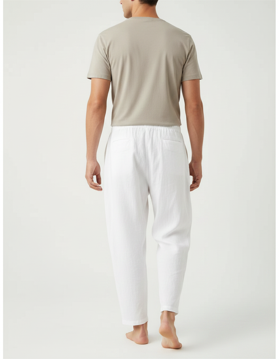 Pantalon Japonais Blanc Fluide Ample Coton Cordon - Lin - vue 2