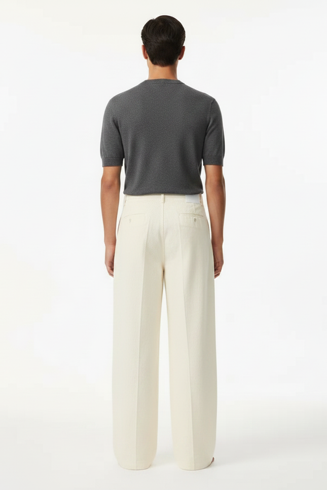 Pantalon Japonais Beige Côtelé Ample Décontracté Homme - Cordé - vue 2