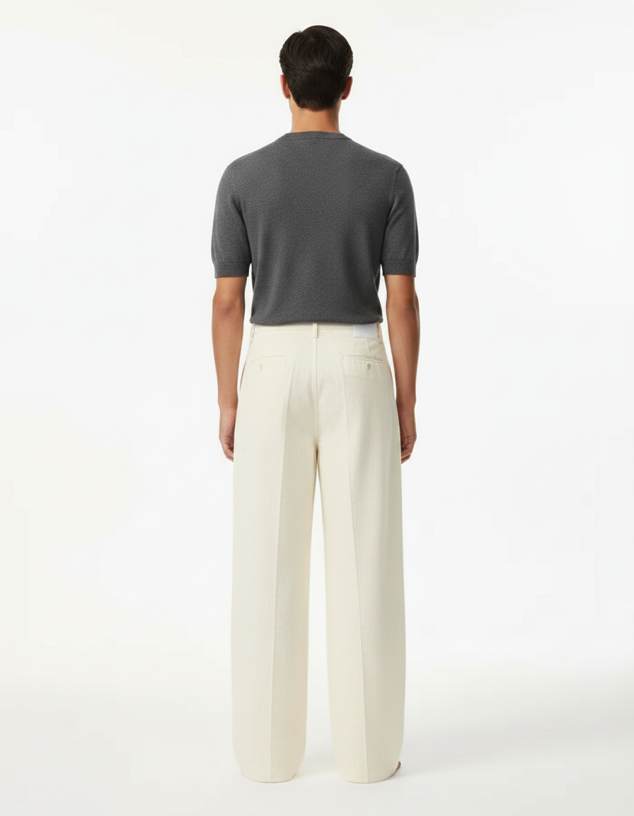 Pantalon Japonais Beige Côtelé Ample Décontracté Homme - Cordé - vue 2