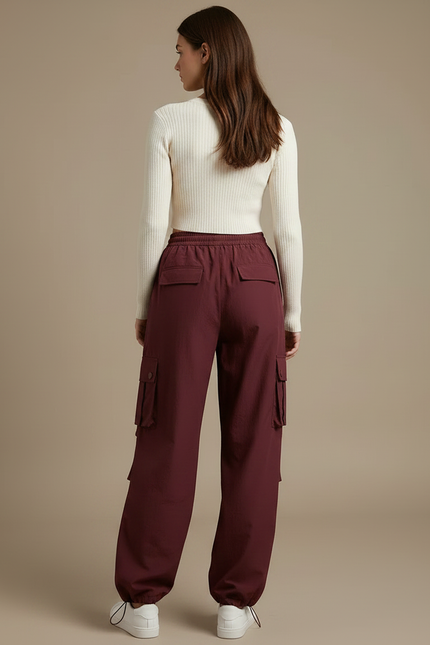 Pantalon Japonais Cargo Bordeaux Ample Décontracté Femme - Polyester - vue 2
