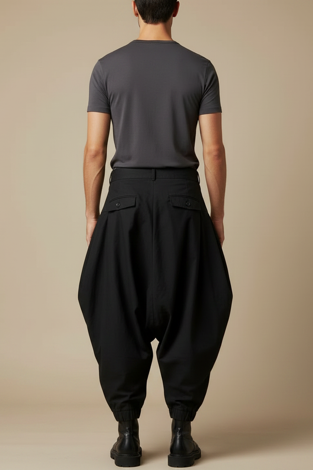 Pantalon Japonais Noir Ample Jupe Streetwear Homme - Toile - vue 2