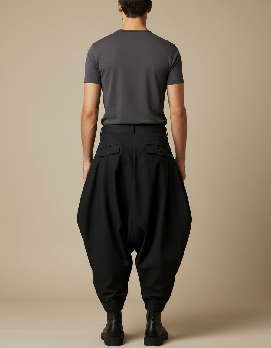 Pantalon Japonais Noir Ample Jupe Streetwear Homme - Toile - vue 2