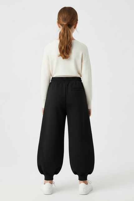 Pantalon Japonais Noir Bouffant Ample Confortable Fille - Molleton - vue 2