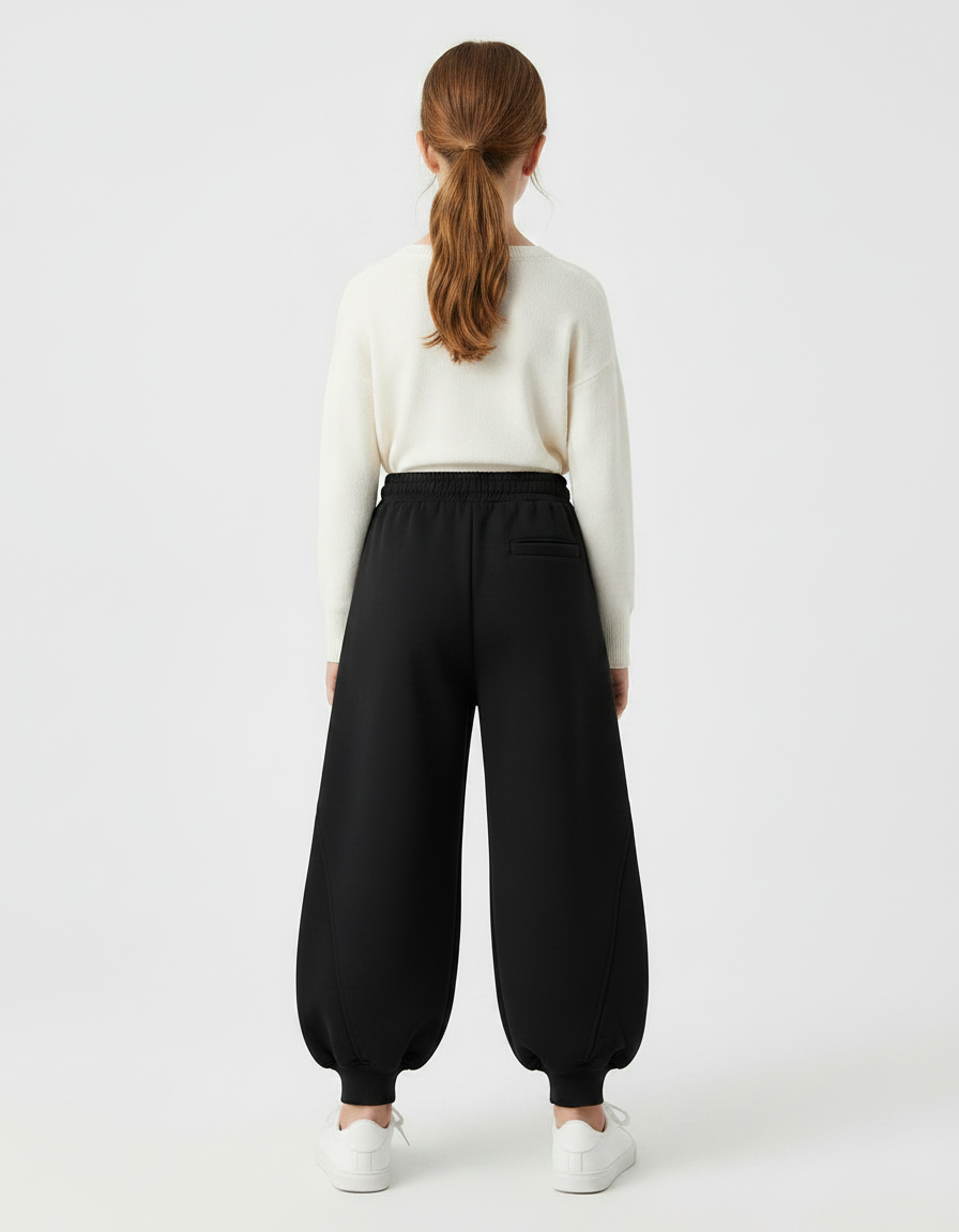 Pantalon Japonais Noir Bouffant Ample Confortable Fille - Molleton - vue 2