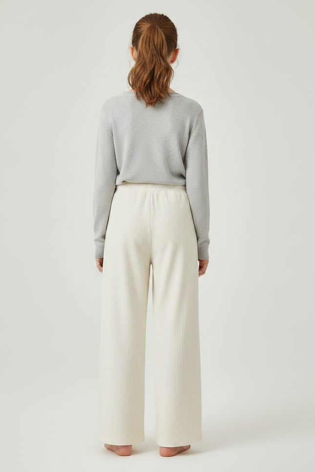 Pantalon Japonais Crème Côtelé Ample Droit Doux - Beige Cordé - vue 2