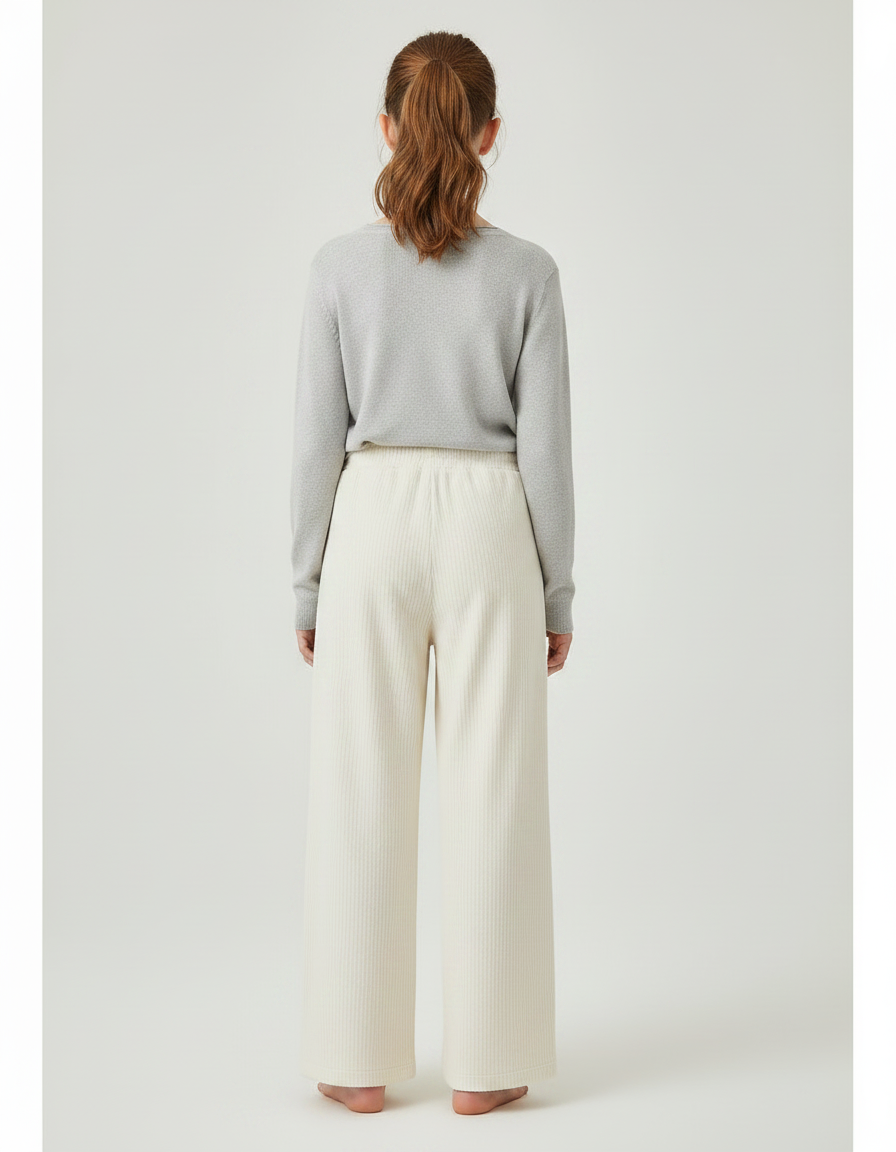 Pantalon Japonais Crème Côtelé Ample Droit Doux - Beige Cordé - vue 2