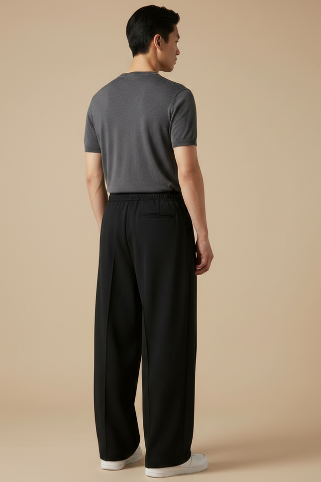 Pantalon Japonais Noir Fluide Ample Cordon Décontracté - Polyester - vue 2