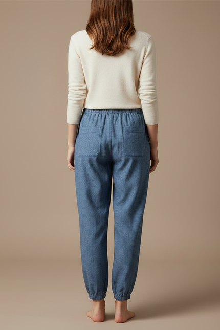 Pantalon Japonais Bleu Fluide Chevilles Resserrées Confortable - Coton - vue 2