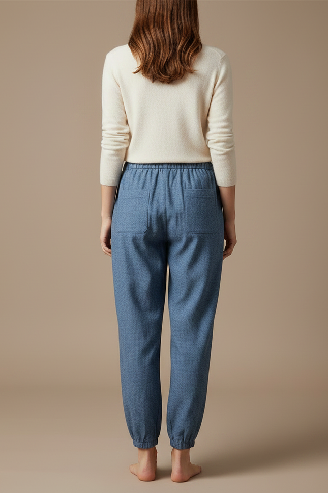 Pantalon Japonais Bleu Fluide Chevilles Resserrées Confortable - Coton - vue 2