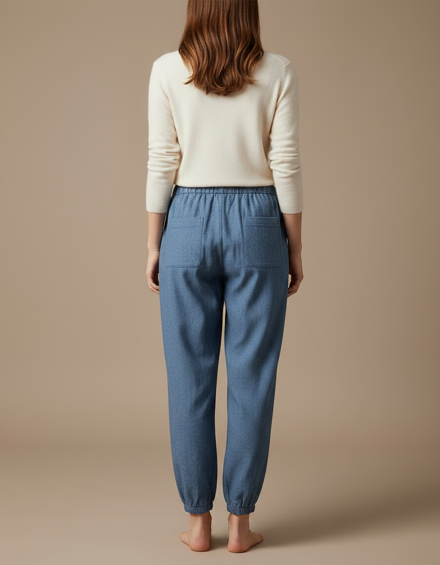 Pantalon Japonais Bleu Fluide Chevilles Resserrées Confortable - Coton - vue 2