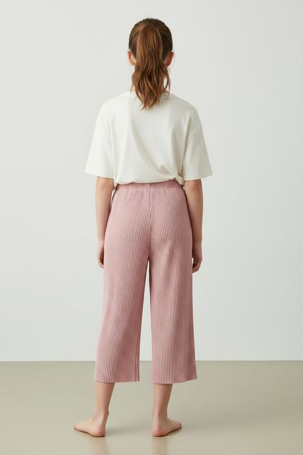 Pantalon Japonais Rose Plissé Ample Décontracté Fille - Maille - vue 2