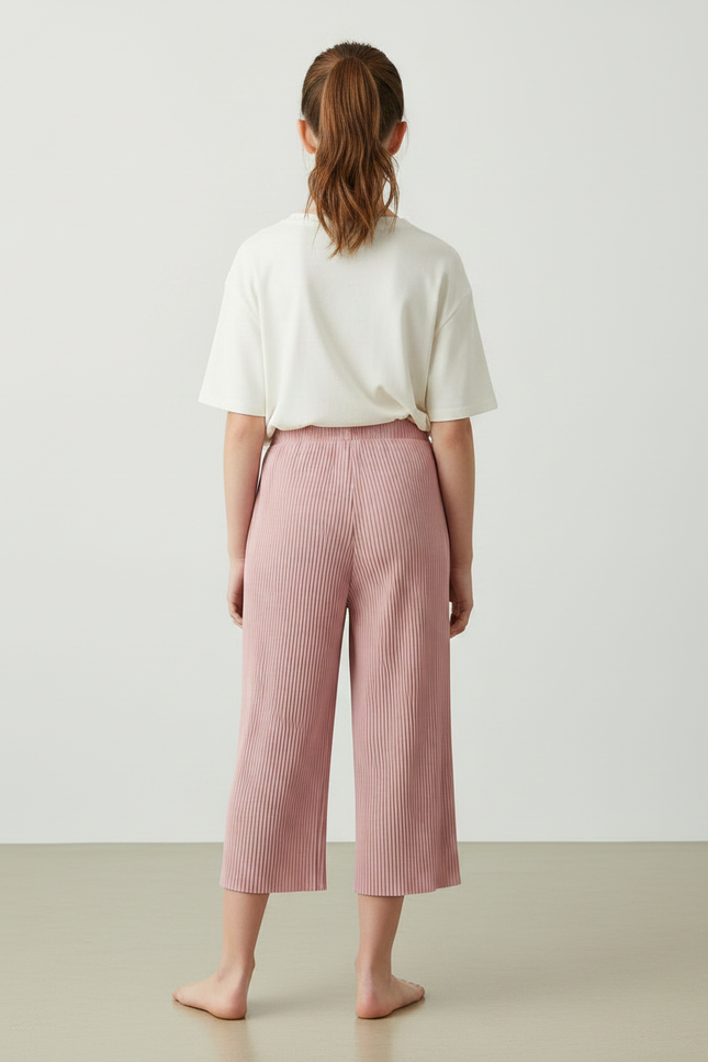 Pantalon Japonais Rose Plissé Ample Décontracté Fille - Maille - vue 2