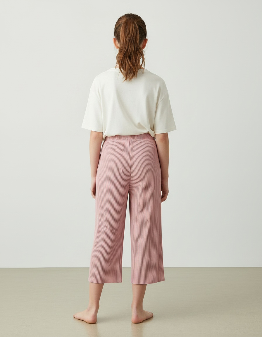 Pantalon Japonais Rose Plissé Ample Décontracté Fille - Maille - vue 2