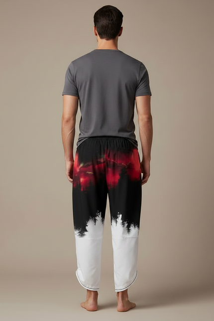 Pantalon Japonais Harem Ample Décontracté Imprimé Forêt Rouge - Multicolore Polyester - vue 2