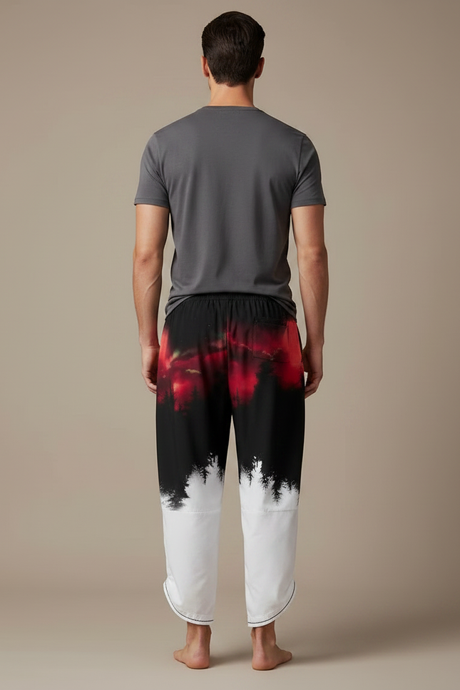 Pantalon Japonais Harem Ample Décontracté Imprimé Forêt Rouge - Multicolore Polyester - vue 2