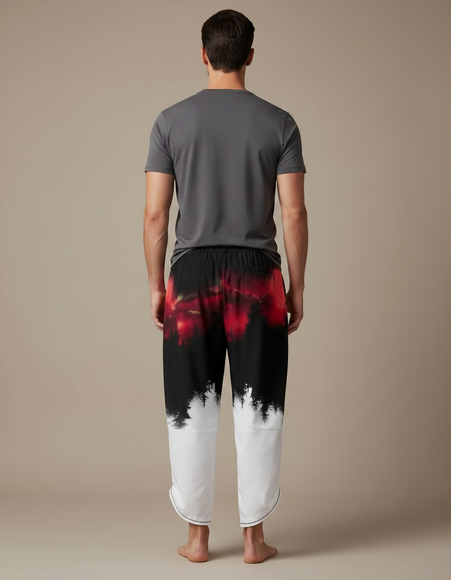 Pantalon Japonais Harem Ample Décontracté Imprimé Forêt Rouge - Multicolore Polyester - vue 2