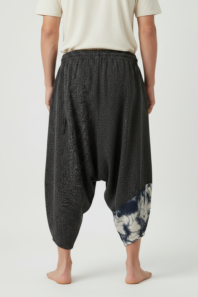 Pantalon Japonais Gris Ample Lin Imprimé Décontracté - vue 2