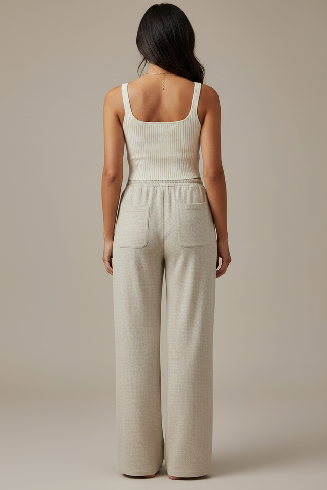 Pantalon Japonais Beige Ample Droit Cordon Décontracté - Maille - vue 2