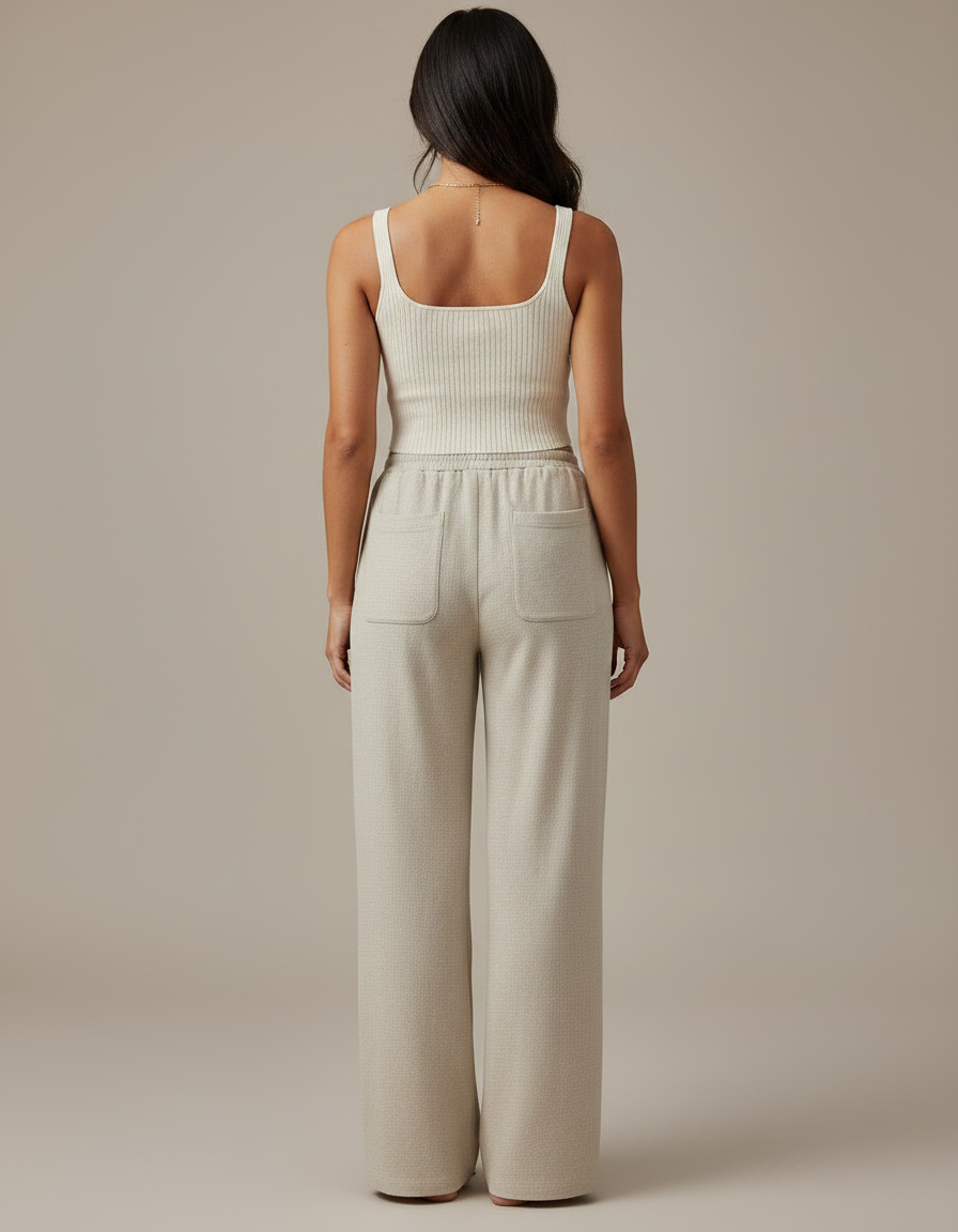 Pantalon Japonais Beige Ample Droit Cordon Décontracté - Maille - vue 2