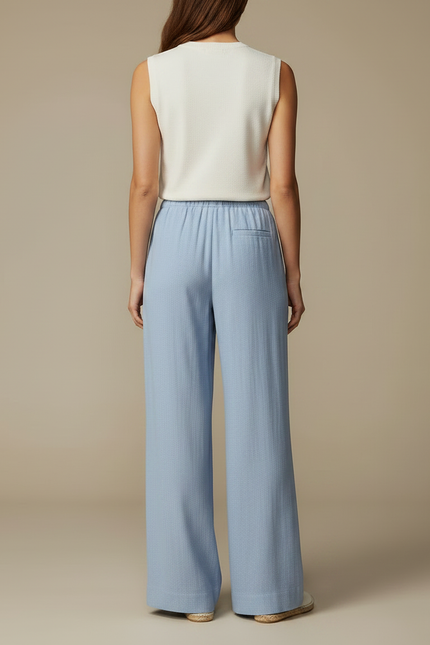 Pantalon Japonais Bleu Clair Fluide Ample Décontracté - Lin - vue 2