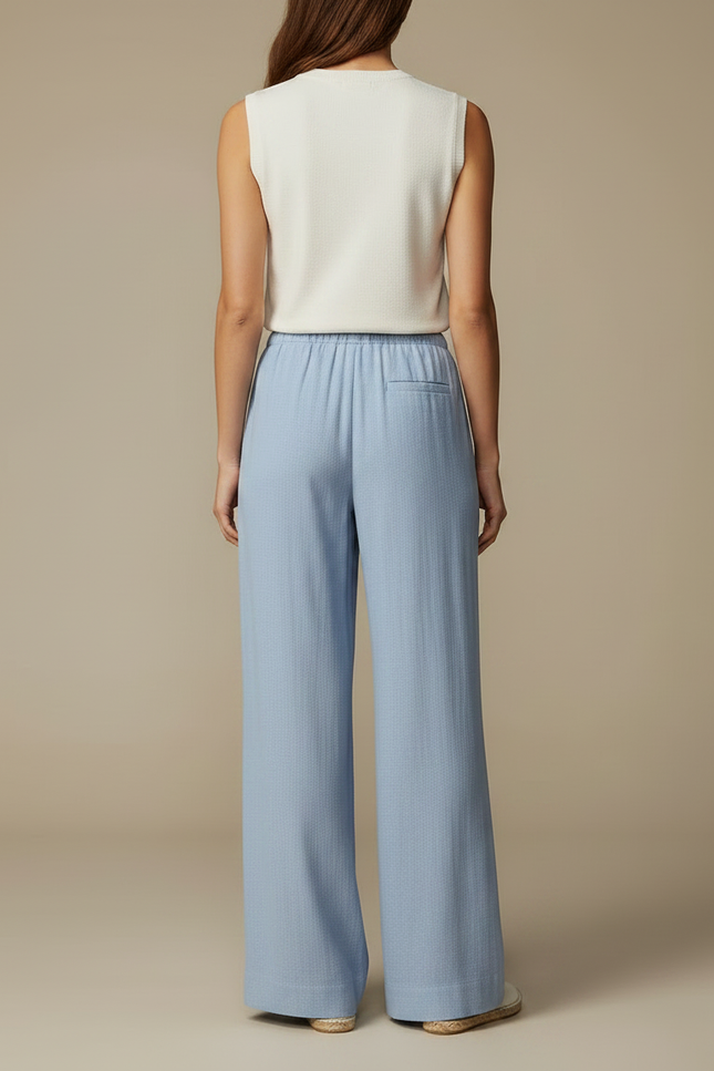 Pantalon Japonais Bleu Clair Fluide Ample Décontracté - Lin - vue 2