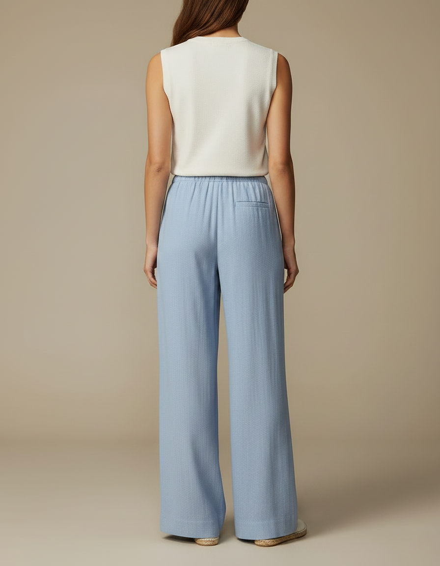 Pantalon Japonais Bleu Clair Fluide Ample Décontracté - Lin - vue 2