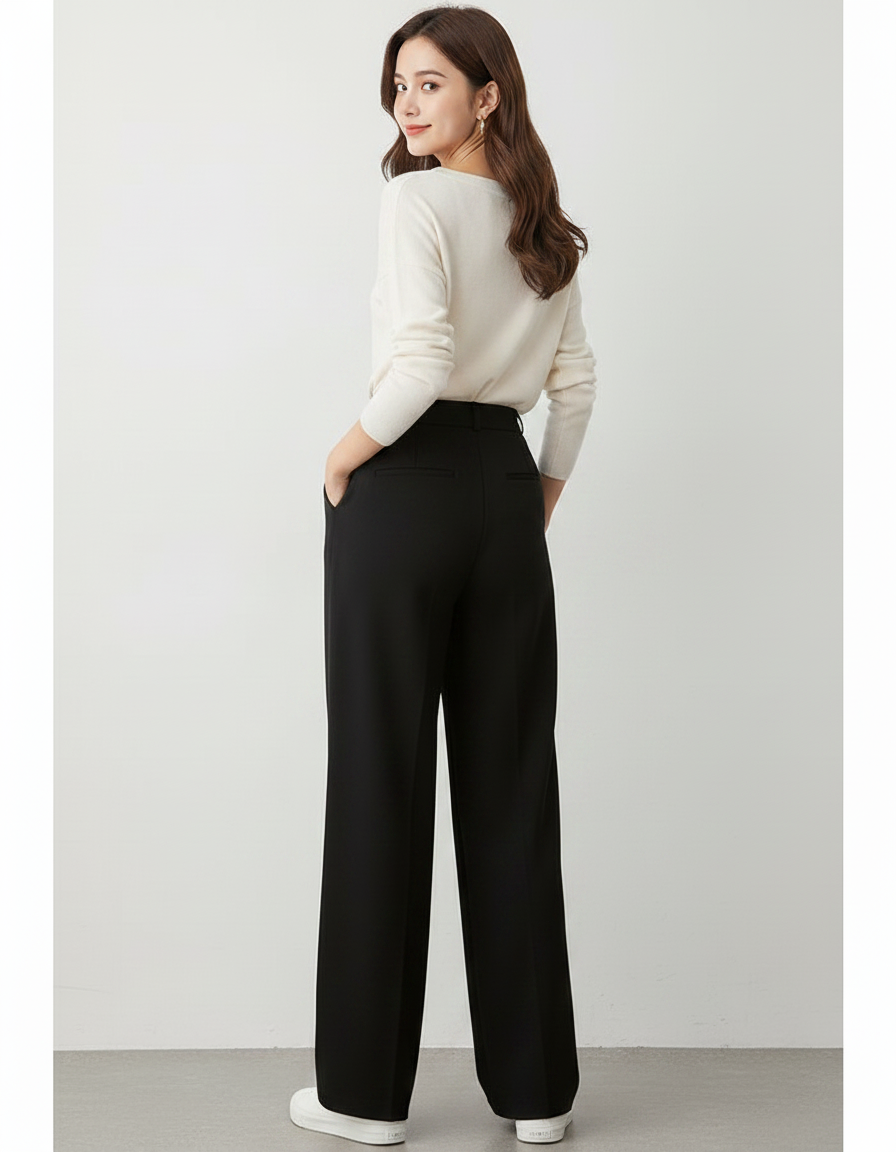 Pantalon Japonais Noir Fluide Ample Élégant Hiver - Viscose - vue 2