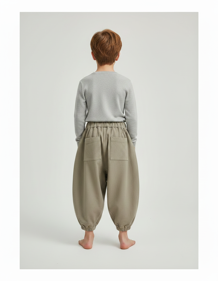 Pantalon Japonais Kaki Ample Harem Décontracté Enfant - Toile - vue 2