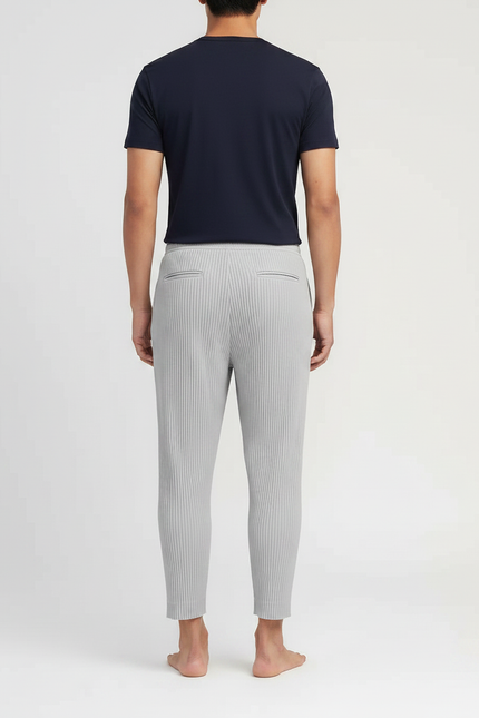Pantalon Japonais Plissé Droit Gris Élégant Décontracté - Polyester - vue 2