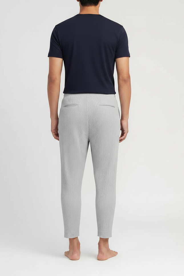 Pantalon Japonais Plissé Droit Gris Élégant Décontracté - Polyester - vue 2