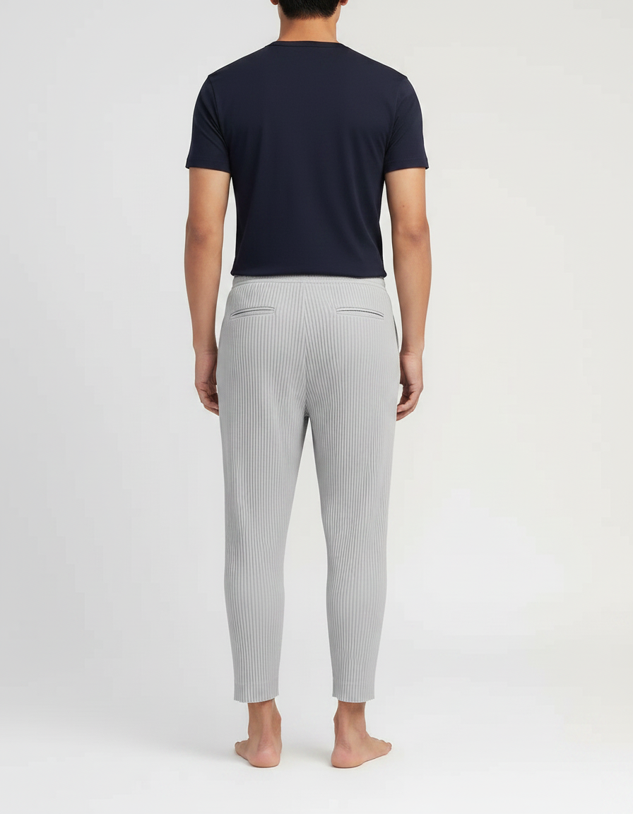 Pantalon Japonais Plissé Droit Gris Élégant Décontracté - Polyester - vue 2