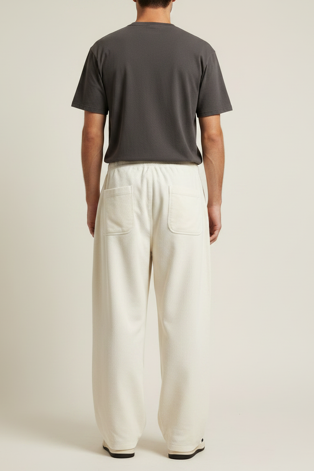 Pantalon Japonais Crème Velours Côtelé Ample Élastique Décontracté - Beige Cordé - vue 2
