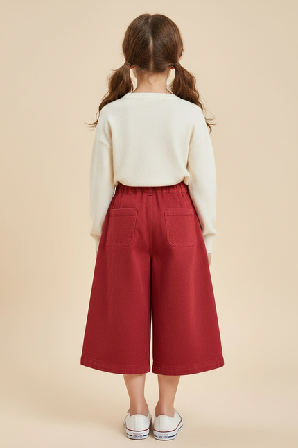 Pantalon Japonais Rouge Ample Coton Enfant Boutons - Molleton - vue 2