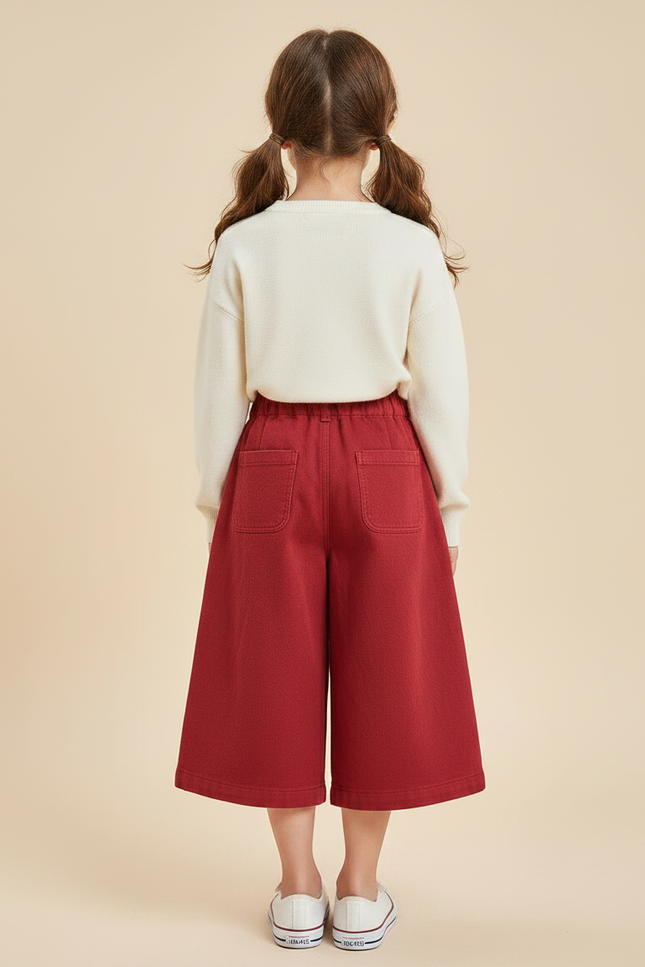 Pantalon Japonais Rouge Ample Coton Enfant Boutons - Molleton - vue 2