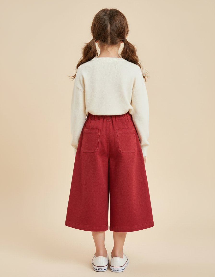 Pantalon Japonais Rouge Ample Coton Enfant Boutons - Molleton - vue 2