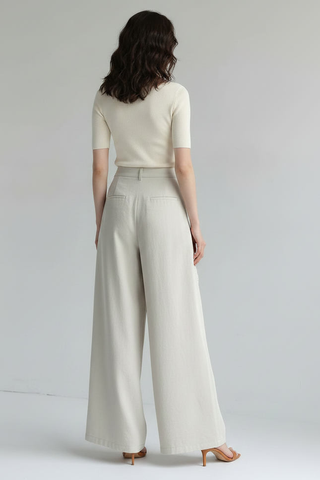 Pantalon Japonais Ample Lin Beige Jupe-culotte Dentelle - vue 2