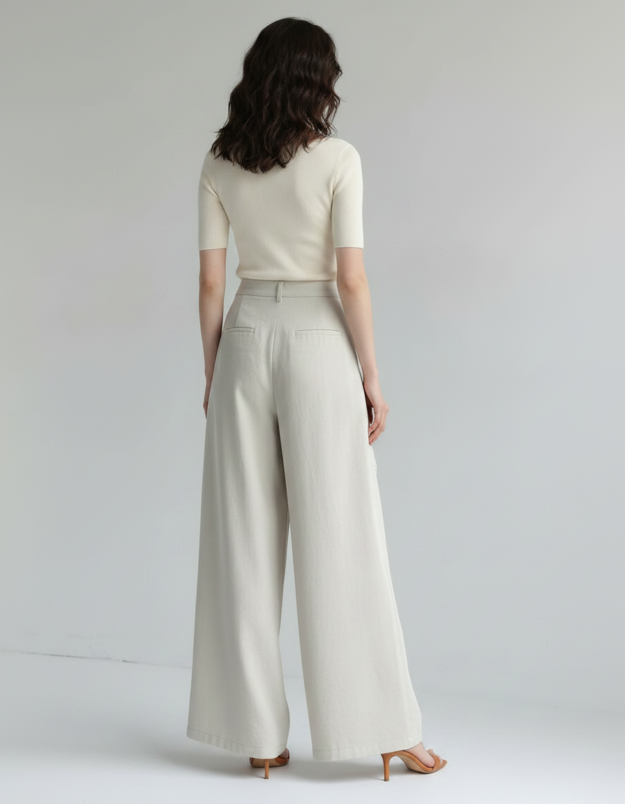 Pantalon Japonais Ample Lin Beige Jupe-culotte Dentelle - vue 2
