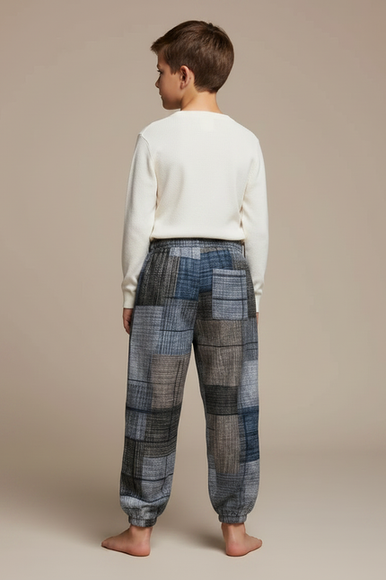 Pantalon Japonais Carreaux Ample Patchwork Élastique Cordon - Multicolore Tweed - vue 2