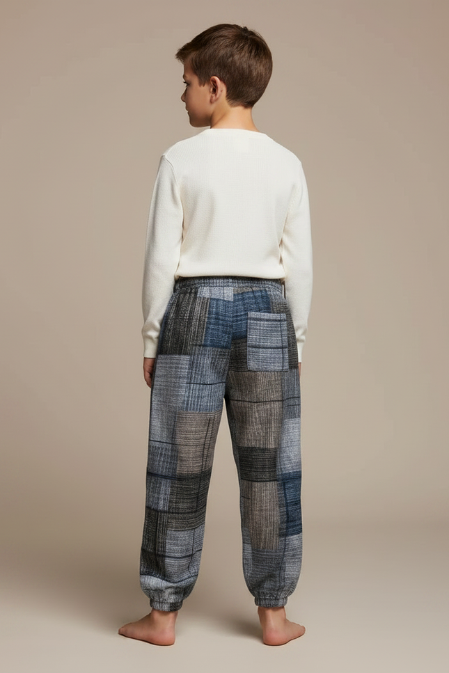 Pantalon Japonais Carreaux Ample Patchwork Élastique Cordon - Multicolore Tweed - vue 2