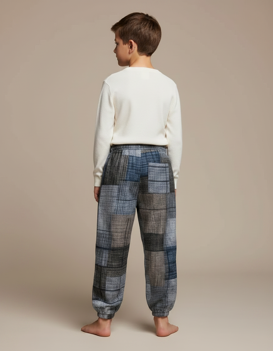 Pantalon Japonais Carreaux Ample Patchwork Élastique Cordon - Multicolore Tweed - vue 2