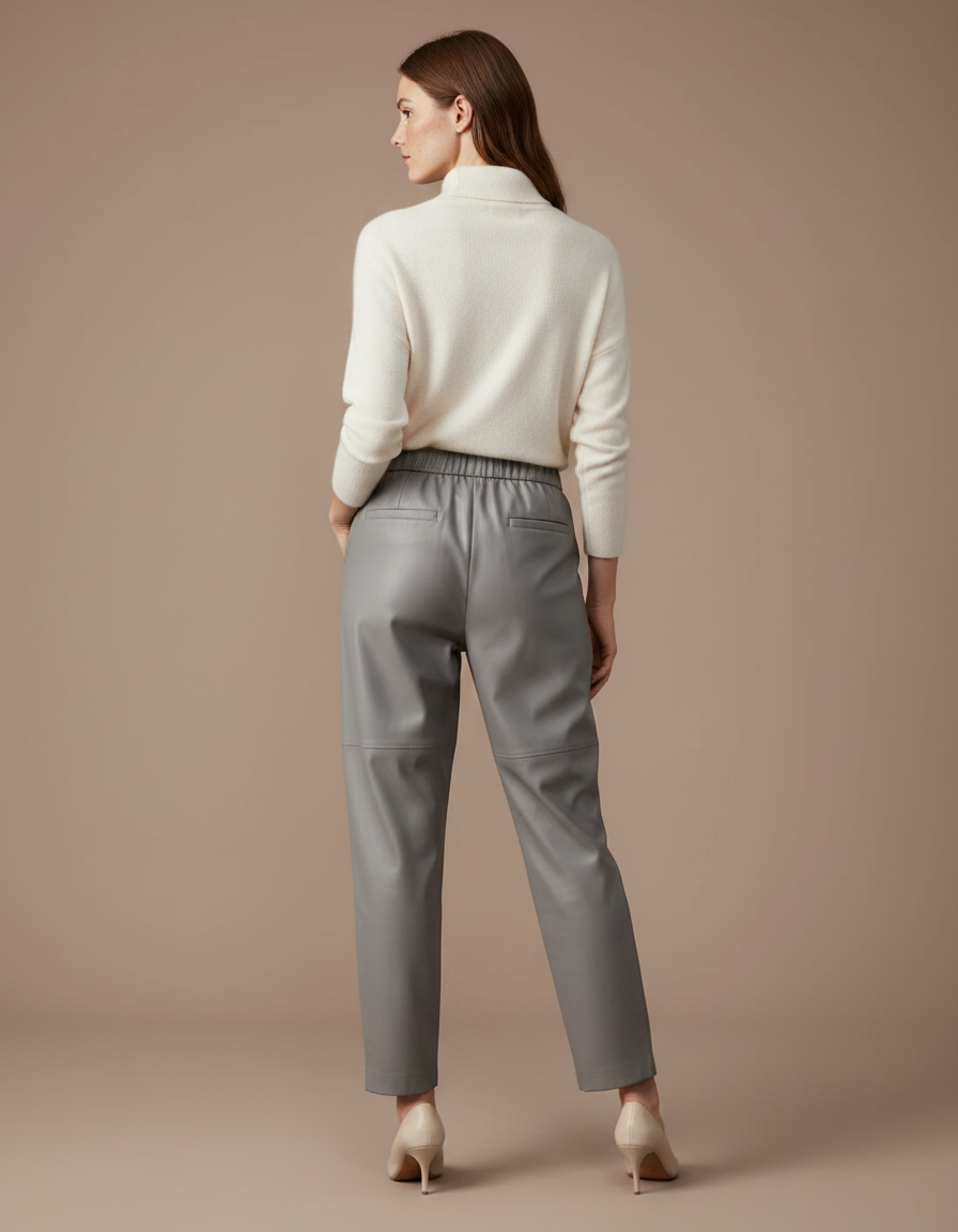 Pantalon Japonais Gris Cuir Ample Élastique Femme - vue 2