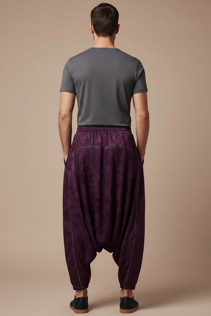 Pantalon Japonais Violet Satin Dragon Brodé Ample - vue 2