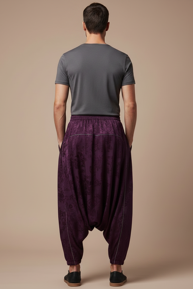 Pantalon Japonais Violet Satin Dragon Brodé Ample - vue 2