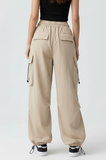 Pantalon Japonais Cargo Beige Ample Décontracté Femme - Polyester - vue 2