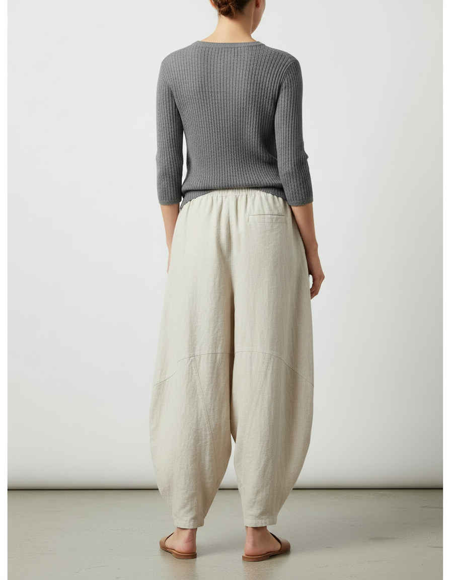 Pantalon Japonais Beige Ample Coton Lin Décontracté - vue 2