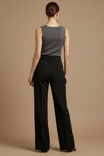 Pantalon Japonais Noir Fluide Élégant Taille Haute Femme - Viscose - vue 2