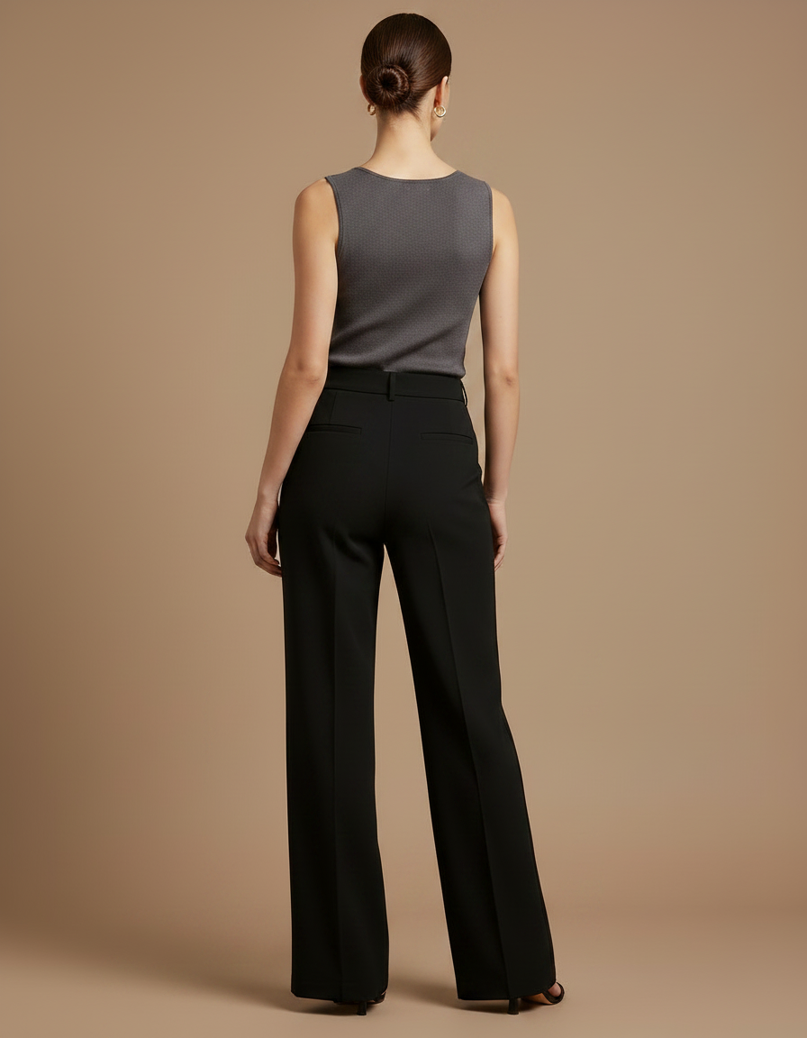 Pantalon Japonais Noir Fluide Élégant Taille Haute Femme - Viscose - vue 2