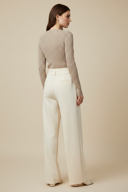 Pantalon Japonais Crème Ample Fluide Élégant Femme - Blanc Polyester - vue 2