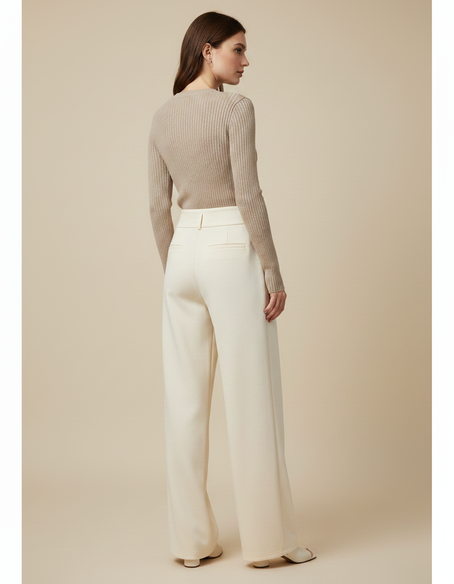 Pantalon Japonais Crème Ample Fluide Élégant Femme - Blanc Polyester - vue 2