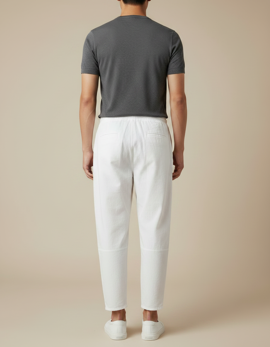 Pantalon Japonais Blanc Coton Ample Court Décontracté Homme - Lin - vue 2
